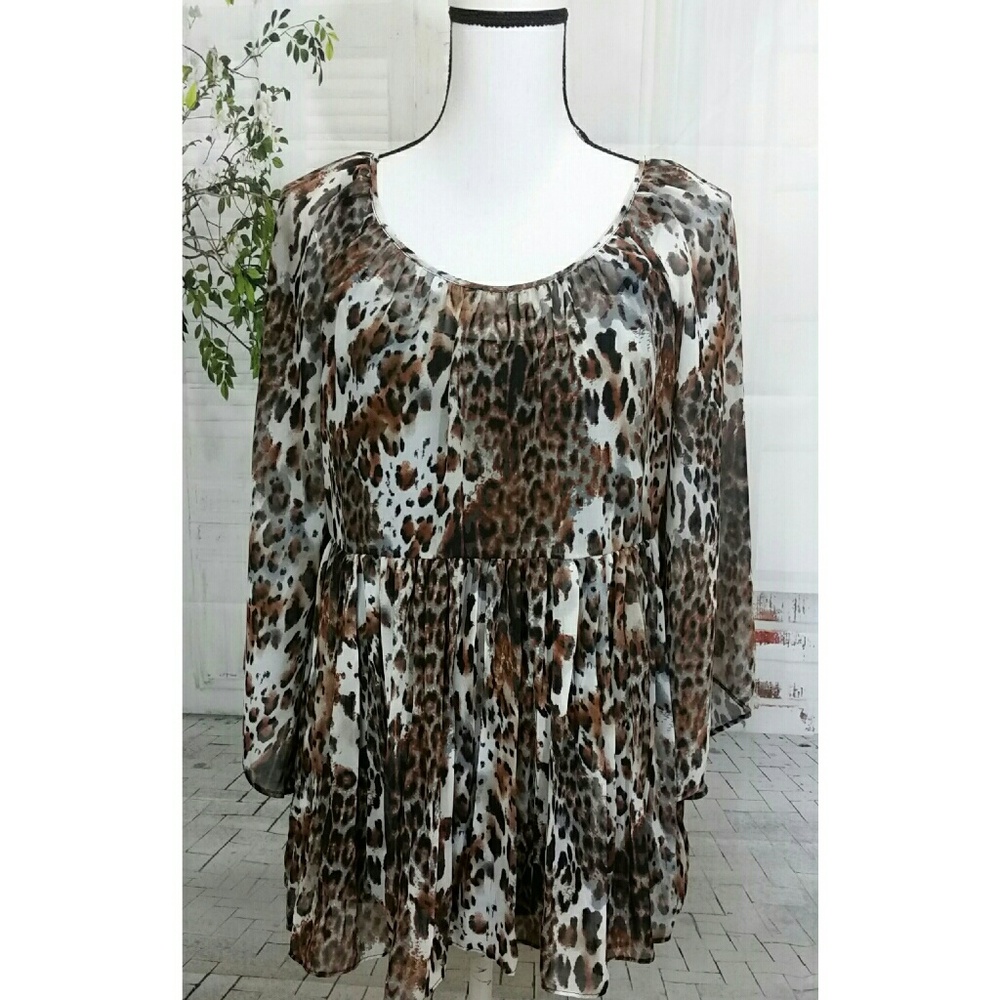 AGB Leopard Tunic Top Size S Brown